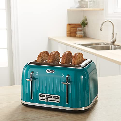 Oster 4-Slice Extra Wide Slot Pop Up Toaster With 9 Shade Settings, Removable Crumb Tray, And Quick Check Lever, Teal W/ Chrome Accents #TOP7