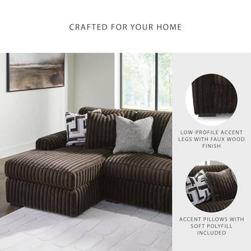 Image of Signature Design by Ashley Midnight-Madness Casual 2-Piece Sectional Sofa with Chaise and Reversible Seat Cushion, Accent Pillows Included, Soft Jumbo Corduroy, 92 inch W x 41 inch D x 40 inch H, Dark Brown