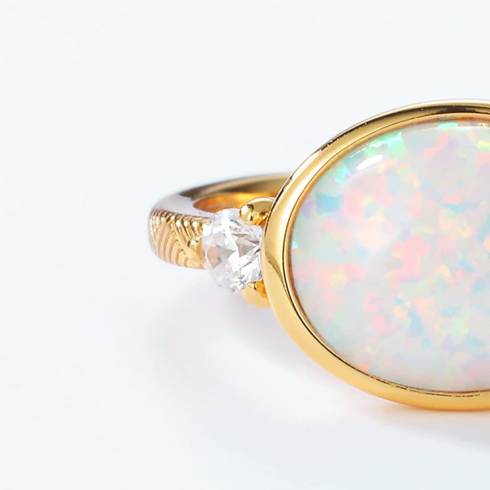 HGJH Anello Regolabile,Anelli Ovali Regolabili per Donna Opale A Forma di Uovo Argento Sterling 925 Micro Pavé Zircone Boho Placcato Oro 7 Anelli di Promessa Chakra per Ragazze Signore