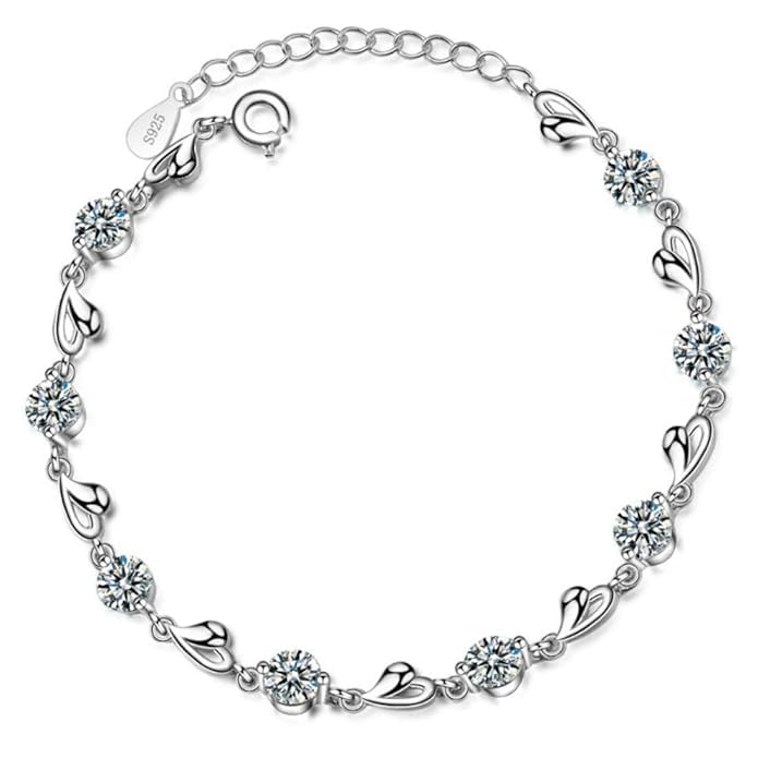 AQUASTREET 18k Rhodium Plated Mini Hearts Bracelet with Crystals for Women and Girls (B0C9HY7QLD) Amazon Price History, Amazon Price Tracker