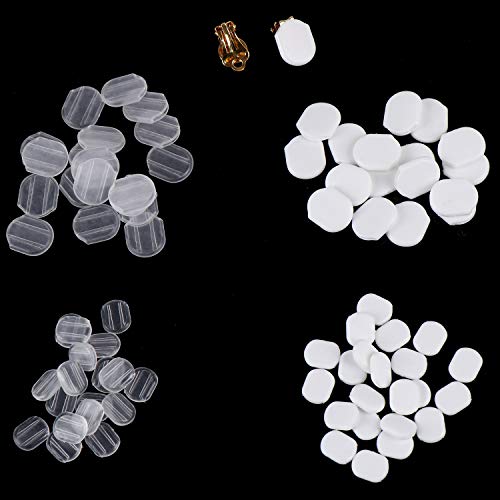 64Pcs Clip-on Earring Pads Silicone Clip Earring Pads Comfort Earring Cushions for Clips on Earrings, 2 Size, White, Clear2