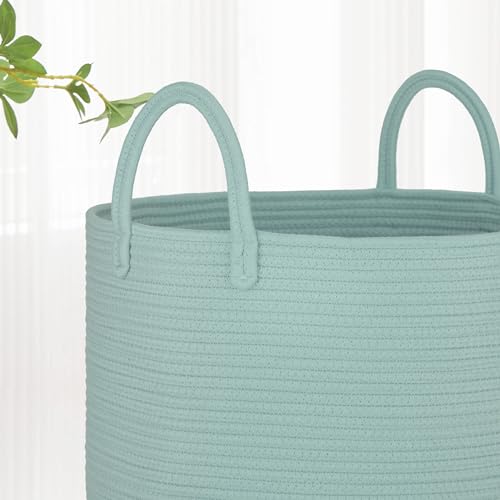 Image of Large Cotton Rope Laundry Hamper for Clothes 65L, Light Green