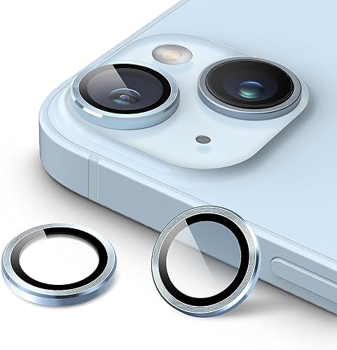 GLYNO INFOTEL Camera Lens Protector for iPhone 15/15 Plus [Case-Friendly] [Anti-Scratch] [Metal Finish] [Aluminium Edging] – (Light Blue)
