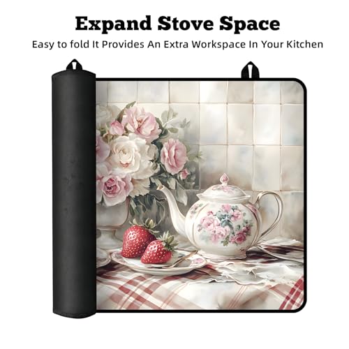 Image of Multi-Design Stove Cover for Glass /Electric Stoves - 3-in-1 Heat-Resistant Protector Mat, Non-Slip Drying Rack 28 inchx20 inch