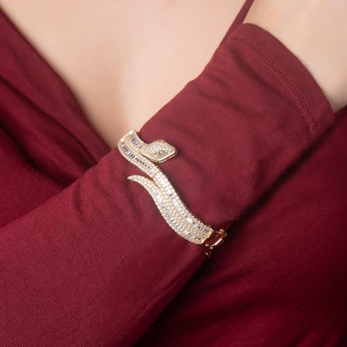PORI JEWELERS 18K Gold Over 925 Sterling Silver Sparkly Wrap Snake Bangle Bracelet with Cubic Zirconias - For Women2