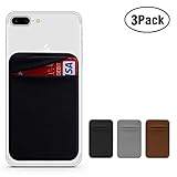 COCOFU Cell Phone Card Wallet [Double Secure] Lid Pouch, 3 Packs Ultra-Slim 3M Self Adhesive Card Holder Stick on Phone Sleeves with Pocket for Smartphones (Black+Grey+Brown)