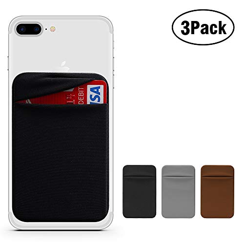 COCOFU Cell Phone Card Sleeve[Double Secure] Lid Pouch RFID, 3 Packs Ultra-Slim 3M Self Adhesive Card Holder Stick on Phone Sleeves with Pocket for Smartphones (Black+Grey+Brown)