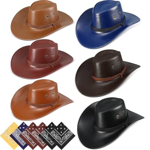 Image of Zhanmai 12 Pcs Cowboy Hat and Bandana Cowboy Cowgirl Hats Bulk Western Party Costume Halloween Accessory