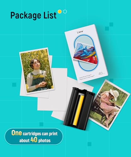 Image of Liene Amber M100 /M200 /M110 /M210 4x6'' Photo Printer Paper & Cartridge, 1 Cartridge Refill & 40 Photo Papers- 40 Pack Only for DHP512 /DHP513 /DHP514 /DHP515