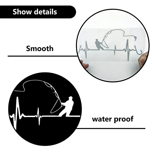 image for TEMI Car Decals Stickers, Heartbeat Line Fishing Car Decal, Car Decora