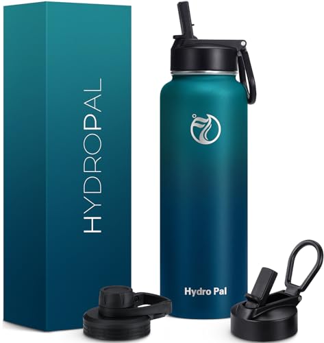 HydroPal Vacuum Insulated Stainless Steel Water Bottle, 1200ml/1000ml/750ml- 2 Lids (Straw Lid and Spout Lid), 2 Straws Water Bottle for 12 Hours Hot & 24 Hours Cold Drinks, Great for Work, Travel