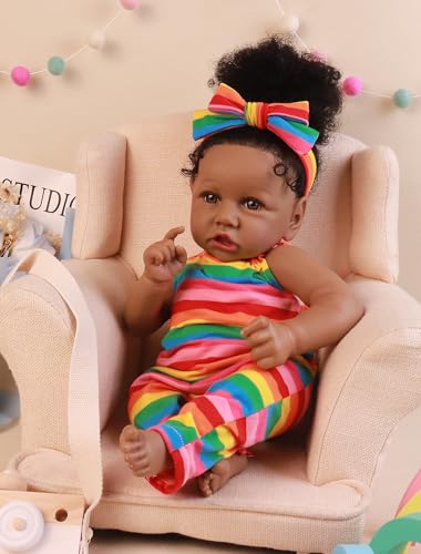 HOOMAI Lifelike Reborn Baby Dolls with Soft Body African American Realistic Girl Doll 22.8 Inch Best Birthday Gift Set