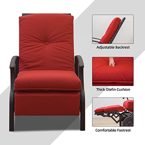 Domi Outdoor Living Adjustable Patio Recliner Chair Metal Outdoor Reclining Lounge Chair With Removable Cushions (Red) #TOP3