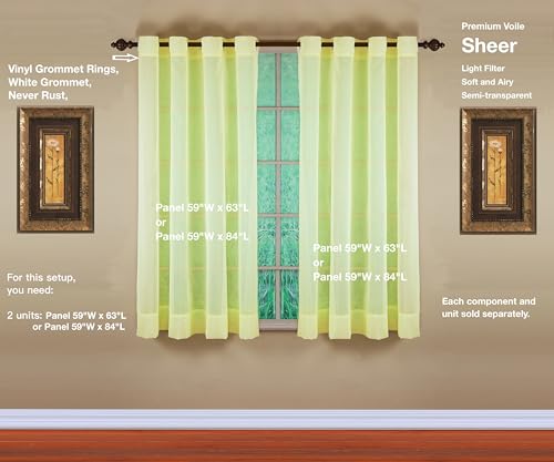 Image of Today's Curtain, Emelia Grommet Sheer Panel 63 inch Yellow, 59 inch W x 63 inch L