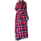 fondan 着る毛布 ポケット・ベルト付 特製BOX入り Mサイズ 着丈150cm チェック柄 レッド/ネイビー FDRM-054