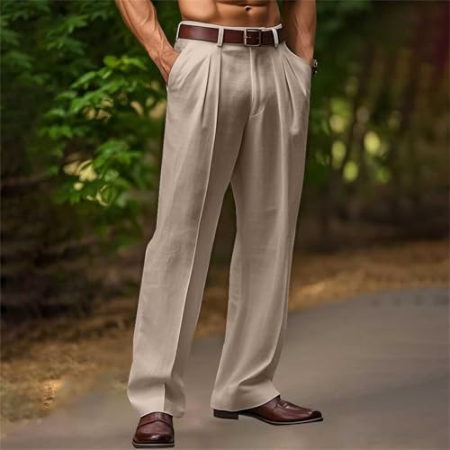 Linen Pants for Men Casual Dress Loose Pants Summer Beach Long Linen Trousers with Pocket Breathble Long Dress Pant2