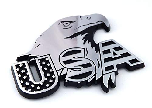 Usa American Eagle Flag Black With Chrome Eagle Plastic Car Emblem Decal 3" #TOP29