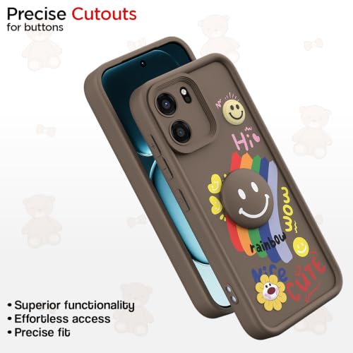 Image of Pikkme Back Cover for OnePlus Nord CE 6 5G | Soft Silicone| Cute Rainbow Smile & 3D Cartoon Flower Design | Shockproof Raised Camera Protection Bumper Case (Brown)