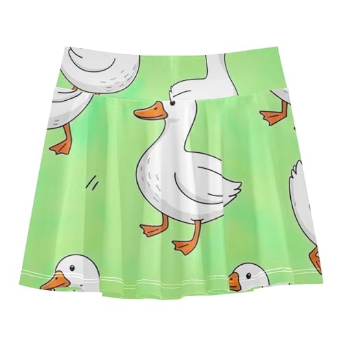 Children Girls' Shorts Athletic Skorts Skirts with Shorts Little Girl Cute White Ducks Green 4t2