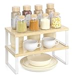 Cabinet Organizer Shelf, Set of 2 Stackable Wooden Spice Racks for Kitchen Counter, Pantry Storage, or Office – Space-Saving Shelves, Side-by-Side & Vertical, Natural Wood Color