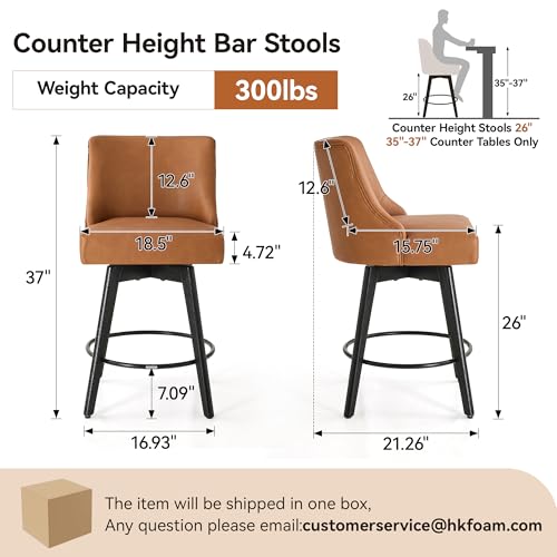 Image of 26 inch Counter Height Swivel Bar Stools, Set of 2, Brown