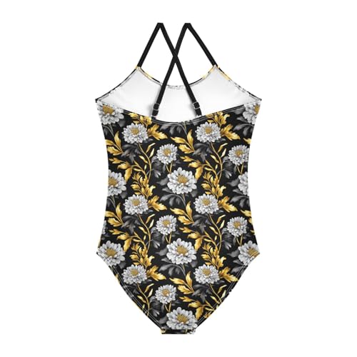 Elegant Flowers Black Girls One Piecing Swimsuit Kids Bathing Suits Swimming Suits2
