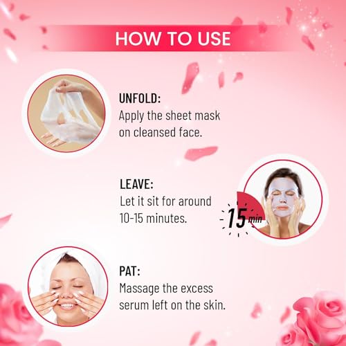 Image of Rose & Collagen skin tightening Sheet Mask | Serum-infused sheet mask | For Hydrating and youthful glowing skin | 20ml (pack of -6)