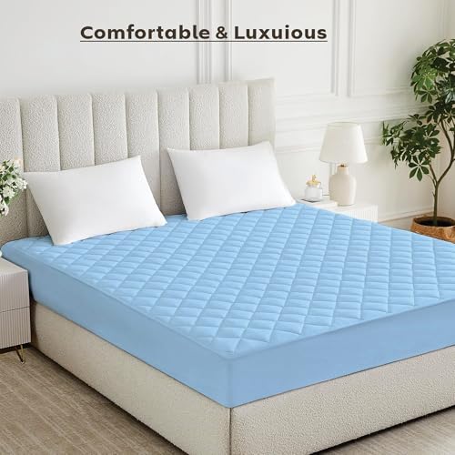 Image of Ayka 100% Waterproof Queen Size 72x60 inch Cotton Quilted Mattress Protector Breathable Hypoallergenic Noiseless Ultra Soft Elastic Fitted Bed Protector Mattress /Bed Cover (Blue, Queen (72 * 60 inch))