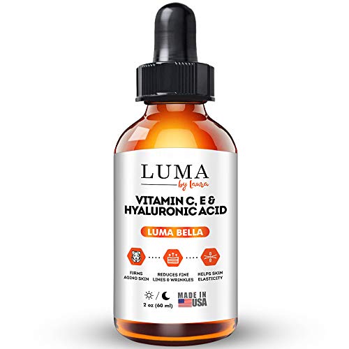 Luma Bella Anti-Aging Vitamin C Serum - Hydrating, Brightening & Firming Facial Drops for Women & Men - Natural Skincare Formula with Hyaluronic Acid, Vitamin E & Jojoba Oil - 2 fl oz