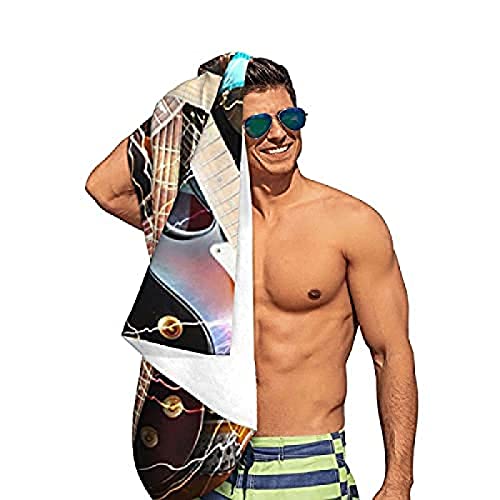 Toalla de playa mágica guitarra eléctrica música impresa altamente absorbente microfibra manta toallas de baño suaves 80x130cm Cover