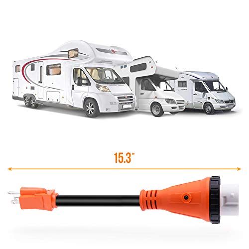 Mictuning 15A Male To 50A Female Rv Power Cord Plug Adapter Heavy Duty Electrical Power Adapter With Locking Connector, Led Indicator #TOP5