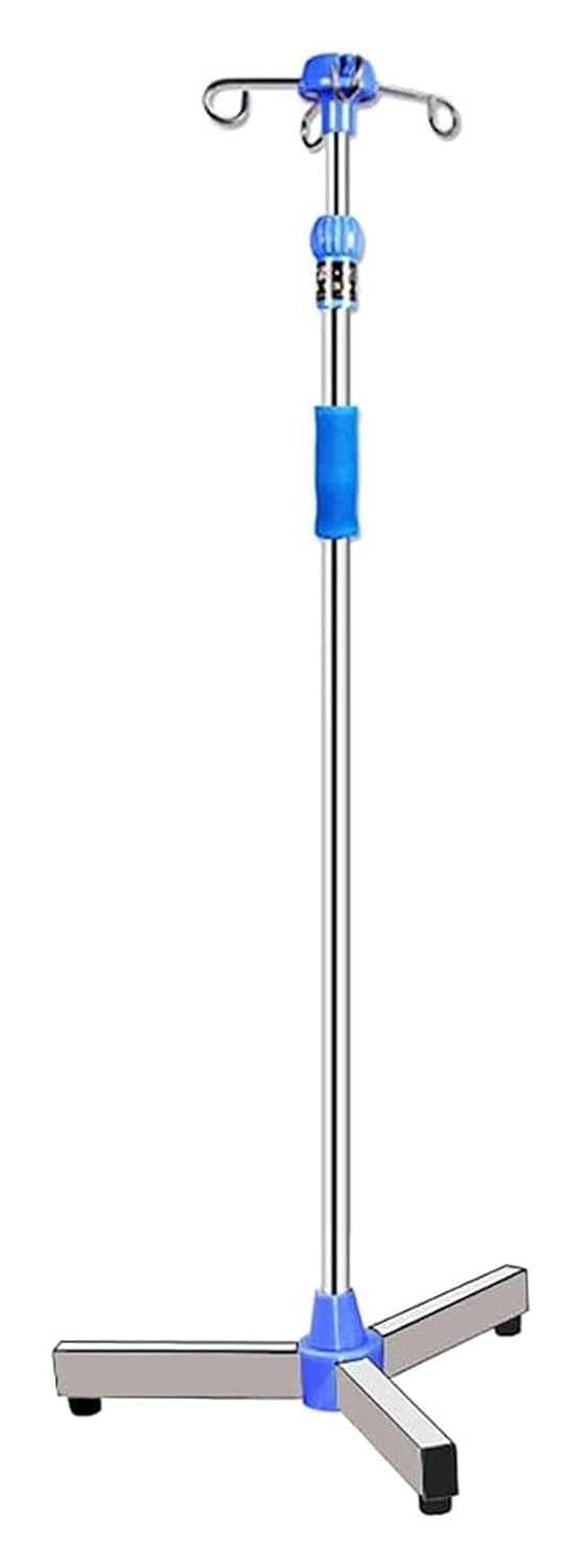 Portable IV Pole Stand with Wheels - Adjustable Height Stainless Steel IV Drip Stand for Hospital, Clinic, Home Care & Ambulance - Multiple Hooks, Rolling Medical Stand