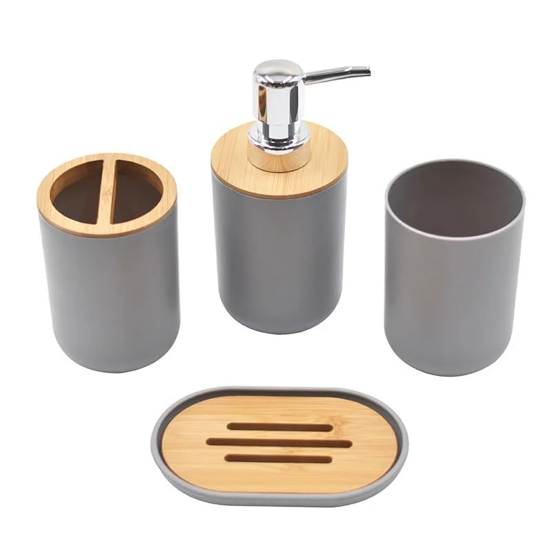 Set Di Dispenser Per Sapone Da Bagno Set di accessori da bagno in bambù Kit da bagno in plastica Dispenser di sapone, tazza for spazzolino da denti, portasapone, porta scopino, pattumiera Accessori Da