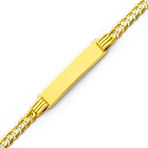 14K Yellow Gold 4.0mm Mens ID Concave Curb Bracelet with Lobster Claw Clasp - 7.5" Inches