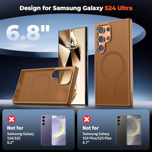 Image of SUPFINE Magnetic for Samsung Galaxy S24 Ultra Case with Screen Protector, (Built-in Magnets) (Military Grade Drop Protection) Slim Translucent Shockproof Phone Case,Brown