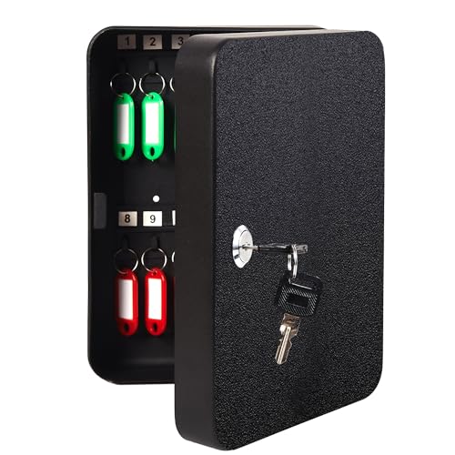 28 Key Cabinet Organizer, Key Lock Box, Key Box, Key Box Wall Mount, Key Safe Security Storage Lockbox Holder for Valets, Hotels, Car and House Keys, Key Keeper Box - Black