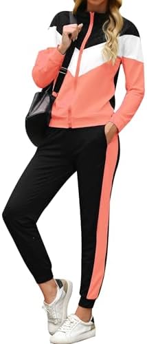 Marvmys Streatwear Trainingsanzüge Damen Leicht Sportanzug | Freizeitanzug Jogginganzug Langarm mit Reißverschluss Kordelzug Taschen