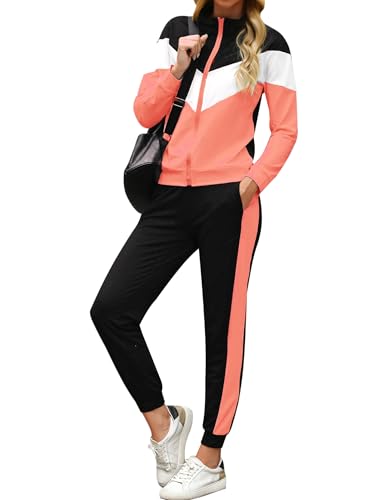 Marvmys - Marvmys Survêtement Femme Couleurs Contrastées élégant Sport Ensemble Sportwear à Manches Longues Zippé Pour Fitness Jogging, rose rose, L
