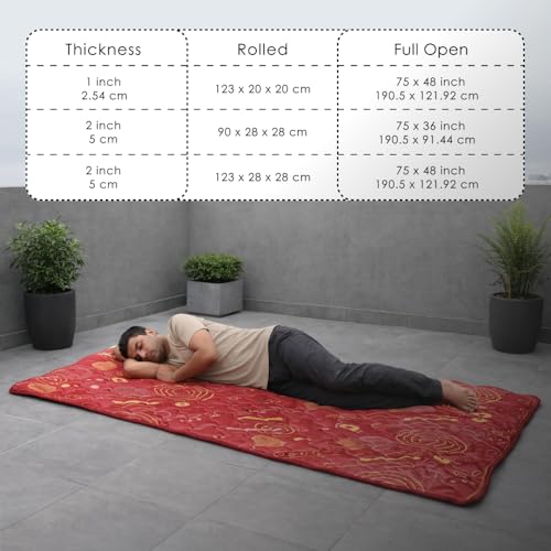 Image of Premium PU Foam Rolling Foldable Mattress for Floor | Folding /Lightweight /Travel /Yoga /Outdoor /Camping /Portable Mat, Single Size Soft Slim Gadda Roll-Up Guest Bed | 2 Inch, Red, 72x30 inches
