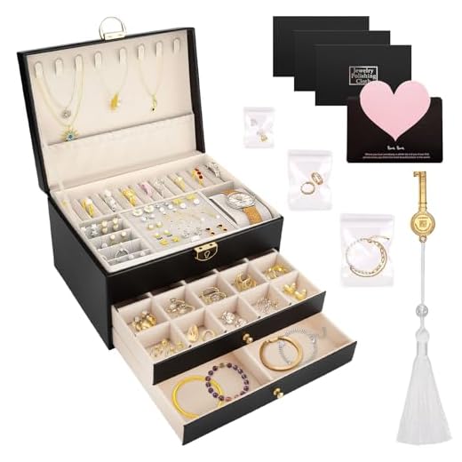 ZUSUZU Schmuckkästchen Groß,Schmuckkasten mit 3 Ebenen,Schmuckaufbewahrung für Damen,PU-Leder Schmuckschatulle mit Quaste und 3 Silberpoliertücher,Schmuckbox für Ringe Ohrringe Armbänder Halsketten