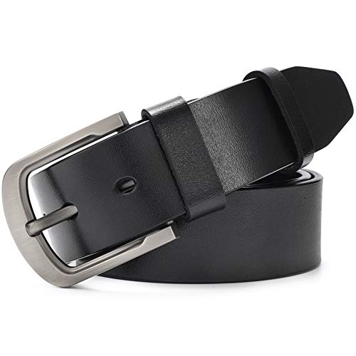 McFanBe Herren Ledergürtel für Casual Jean Hosen Legierung Prong Schnalle 38MM Breite (L(Passform Taille 105-114cm), C:schwarz) Cover