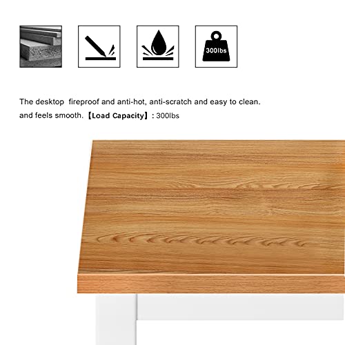 Need Small Desk, 39.4 Inches Sturdy Writing Desk For Small Spaces, Small Computer Desk Teens Desk Study Table Laptop Desk Home Ofice Desk, White Metal Frame, Teak #TOP7