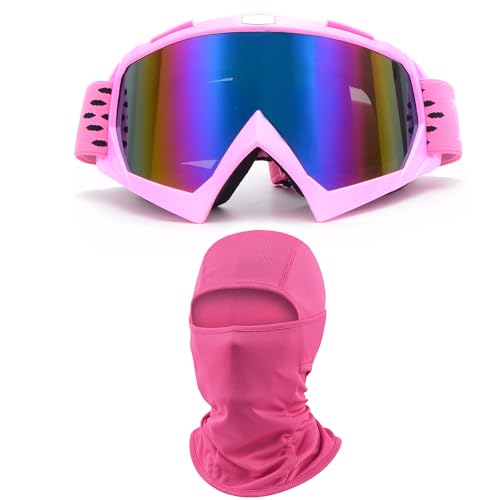 ATV Goggles with Pink Balaclava for Dirt Bike & Ski Riding