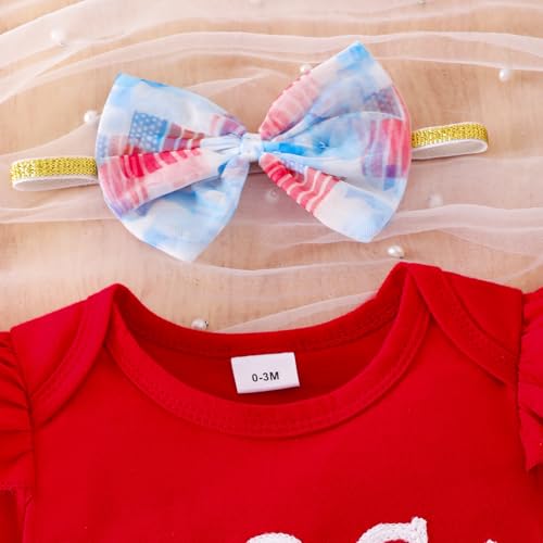 4th of July Baby Girl Outfits Summer Clothes Newborn Ruffled Romper American Flag Dress with Bow Headband 0-18 Months4
