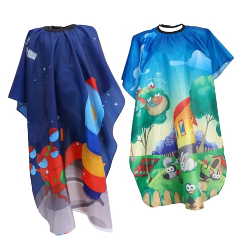 NULYLU 2個子供用ヘアカットケープ 理髪エプロン スリング用 軽量 コンパクト収納 取り外し簡単 お手入れ便利 家用 プロ用兼用