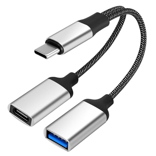 USB C OTG Adapter mit 60W PD Schnellladung, 2-in-1 USB-C OTG Kabel mit USB-A Anschluss und Typ-C Ladeanschluss, Kompatibel mit Chromecast Google TV, iPad Pro, Pi-KVM, 3D Drucker, Samsung S22/S20