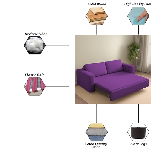 Image of Cisco 3 Seater Sofa Cum Bed for Home & Living Room (Purple) | Modern Premium Fabric Sofa Set | Foldable Convertible Sofa Bed | Furniture for Home, Office, Guest Room & Bedroom