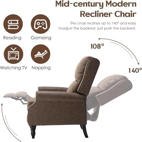 Image of Leather Recliner Chair with Adjustable Backrest & Footrest, Brown