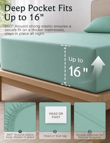 Image of LuxClub 4 PC Queen Sheet Set, Breathable Luxury Bed Sheets, Deep Pockets 18 inch Wrinkle Free Cooling Sheets Machine Washable Hotel Bedding Silky Soft - Light Teal Queen