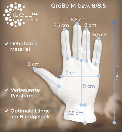 Baumwollhandschuhe aus 100% Baumwolle (Dermatest: Sehr gut), Weiße Handschuhe, Weiche Textilhandschuhe für Handmasken… – Ansicht 5
